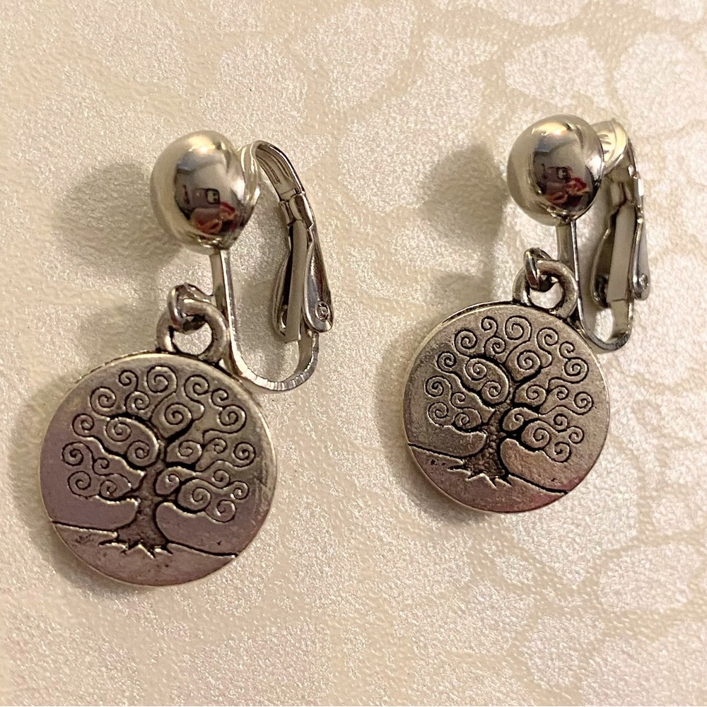 Hand Crafted Silver Tree of Life Clip-On Earrings